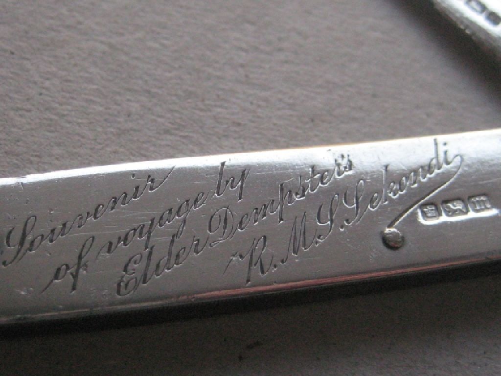 Rare Edwardian Elder Dempster Engraved All Silver Folding Fruit Knife - 3
