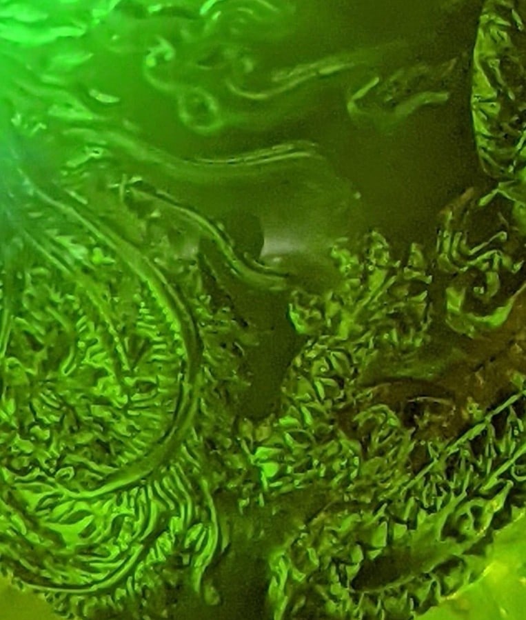 Signed Heinrich Wang Amber Uranium Glass Dragon Bowl, UV Glow Candle Holder Sculpture - 3