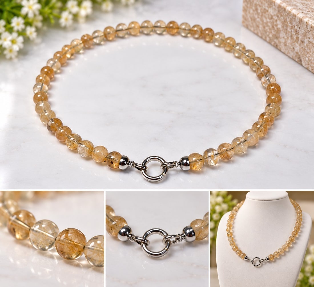 Golden Rutilated Quartz Beaded Necklace (1 of 1)