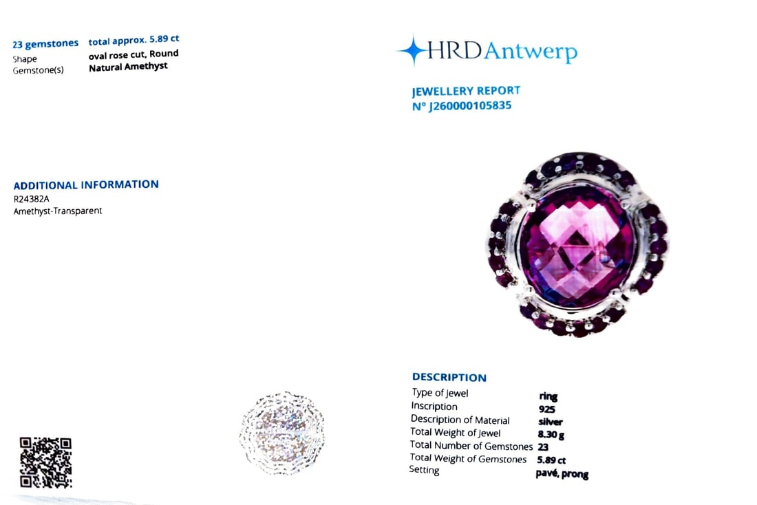 Title: HRD Certified Brazil Amethyst & African Amethyst Ring – 925 Sterling Silver Description - 2
