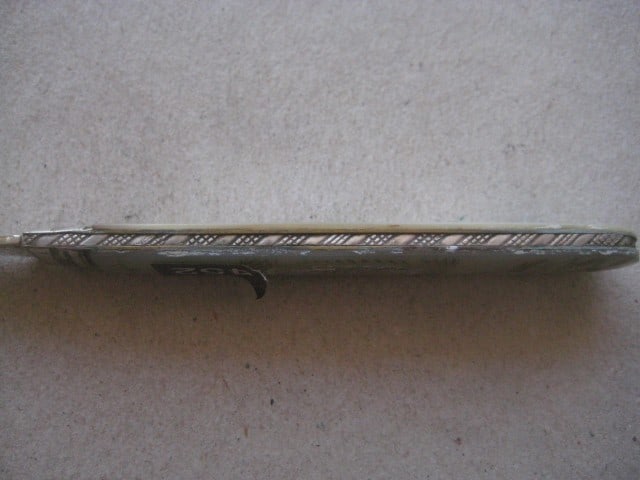 Title: Victorian Mother of Pearl Hafted Silver Bladed Folding Fruit Fork Description: Victoria - 8