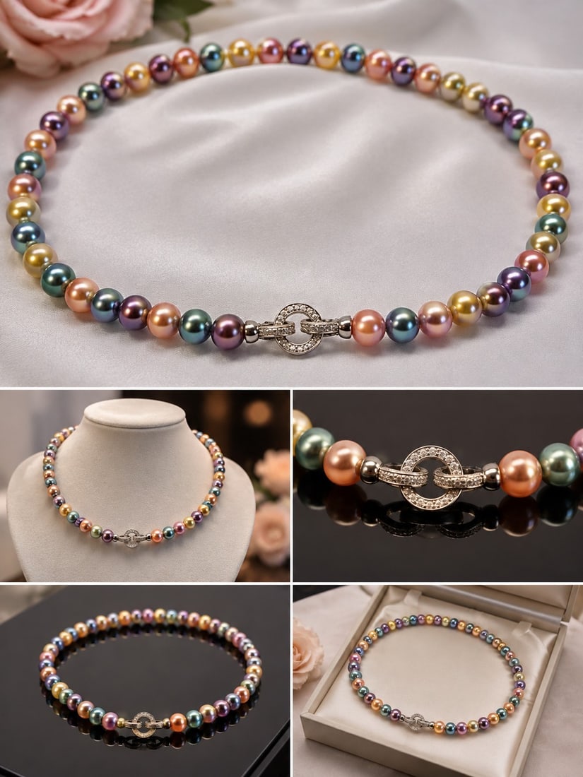 8mm Multicolour Freshwater Shell Pearl Bead Necklace (1 of 1)