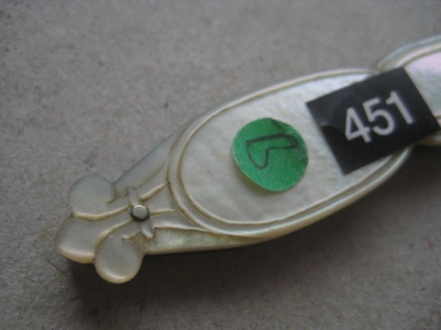 Title: Victorian Mother of Pearl Hafted Silver Bladed Folding Fruit Fork Description: Victoria - 3