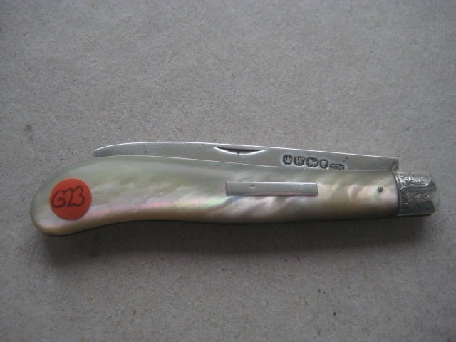 Title: Victorian Mother of Pearl Hafted Silver Bladed Folding Fruit Knife Description: Victorian - 8