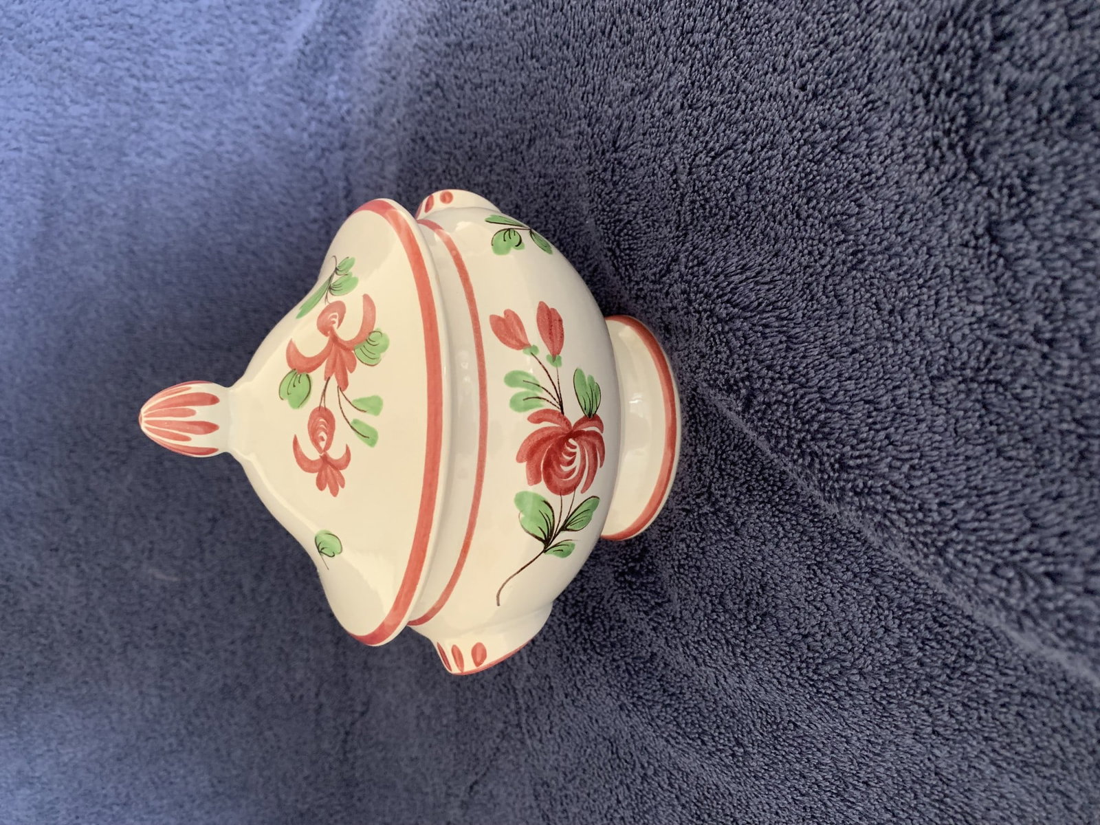 Antique French Sugar Bowl, c1920’s, Fait Main, Faiences d’Art, Strasbourg.: Title: Antique French Sugar Bowl, c1920’s, Fait Main, Faiences d’Art, Strasbourg. Description: Antique French Sugar Bowl c1920’s, GF Fait Main Pécor, Faiences d’Art,