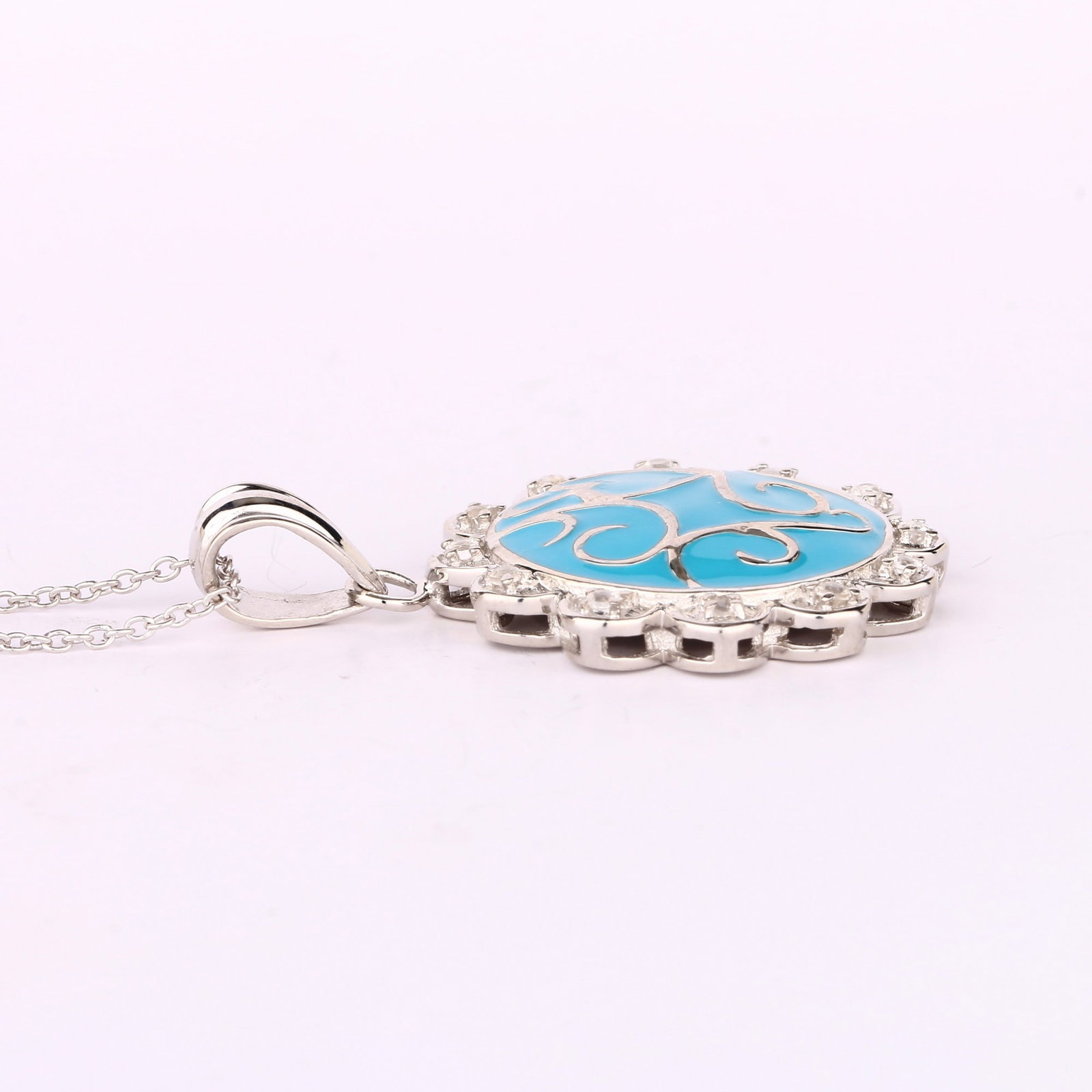 HRD Certified White Topaz Enamel Pendant – 925 Sterling Silver - 3