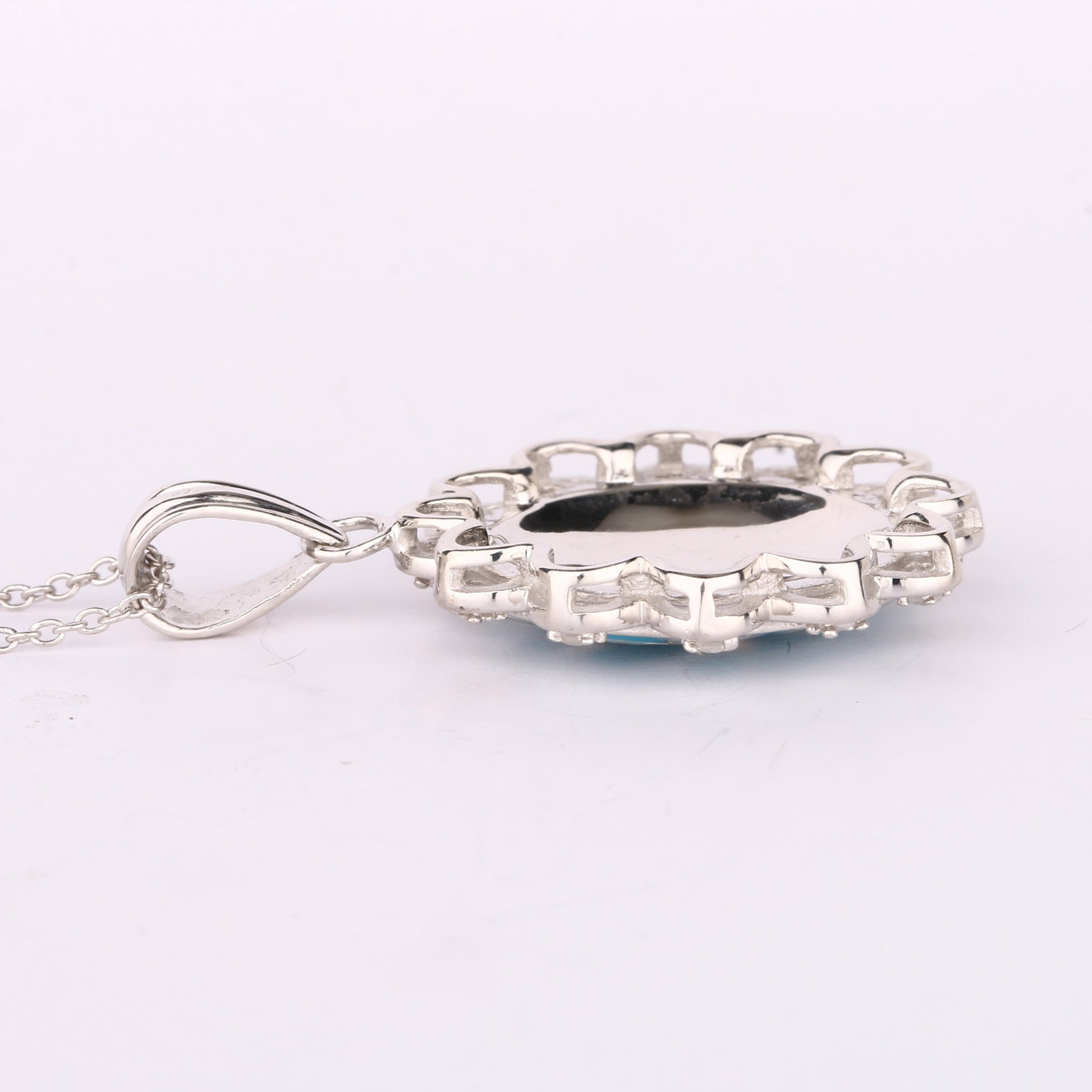 HRD Certified White Topaz Enamel Pendant – 925 Sterling Silver - 4