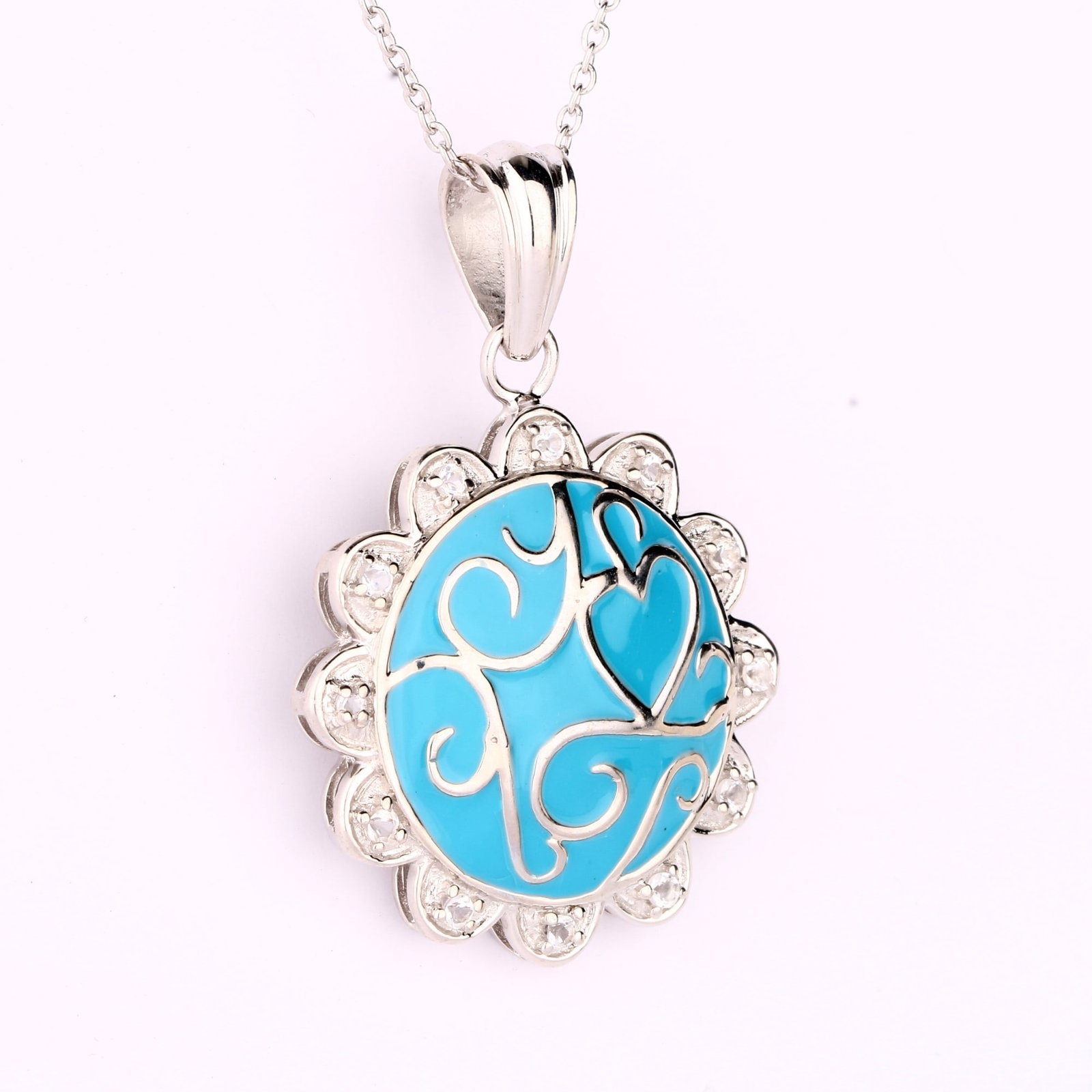 HRD Certified White Topaz Enamel Pendant – 925 Sterling Silver - 5