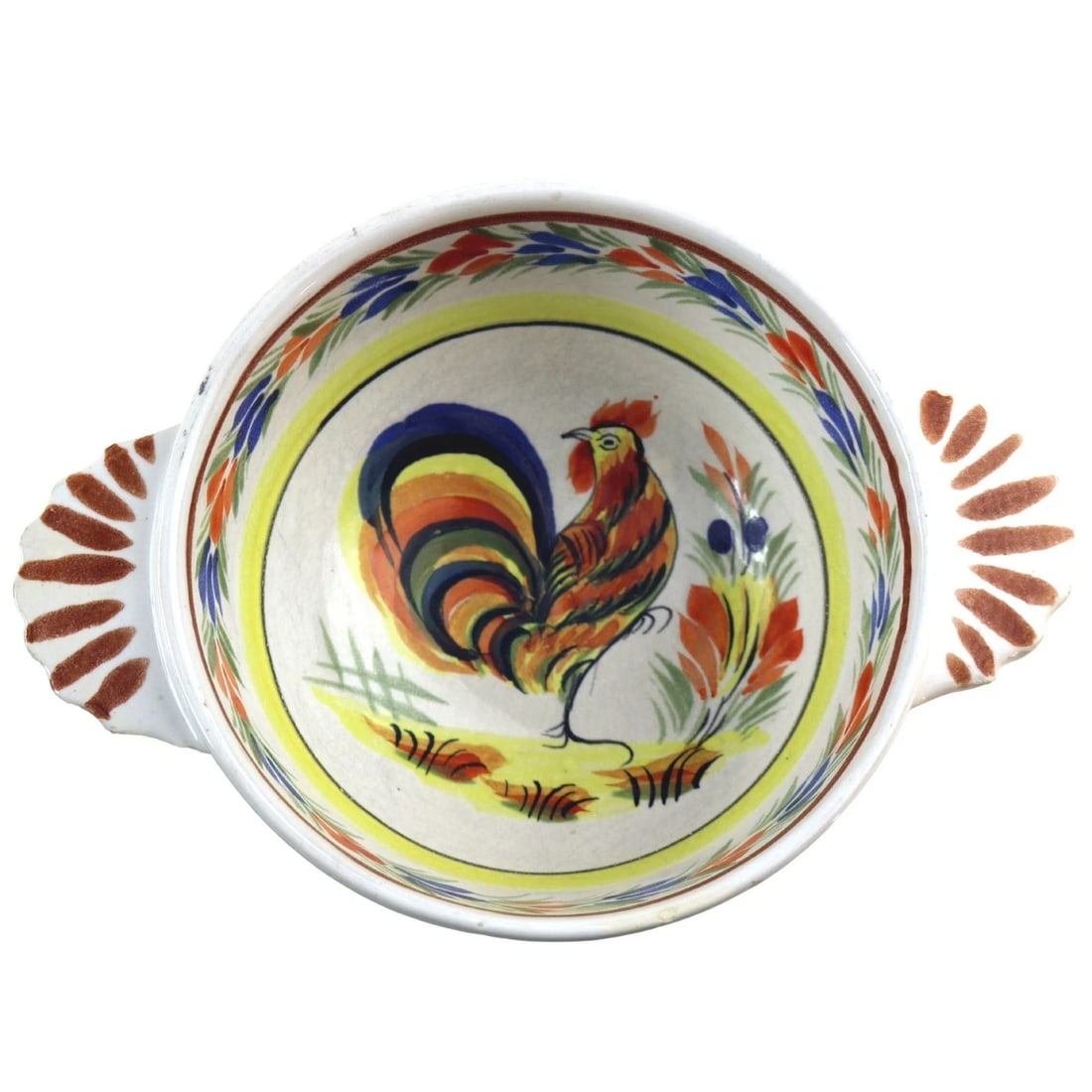 A Pair Vintage Henriot Quimper Faience Pottery Rooster Hand Painted Bowls C.20thC - 2