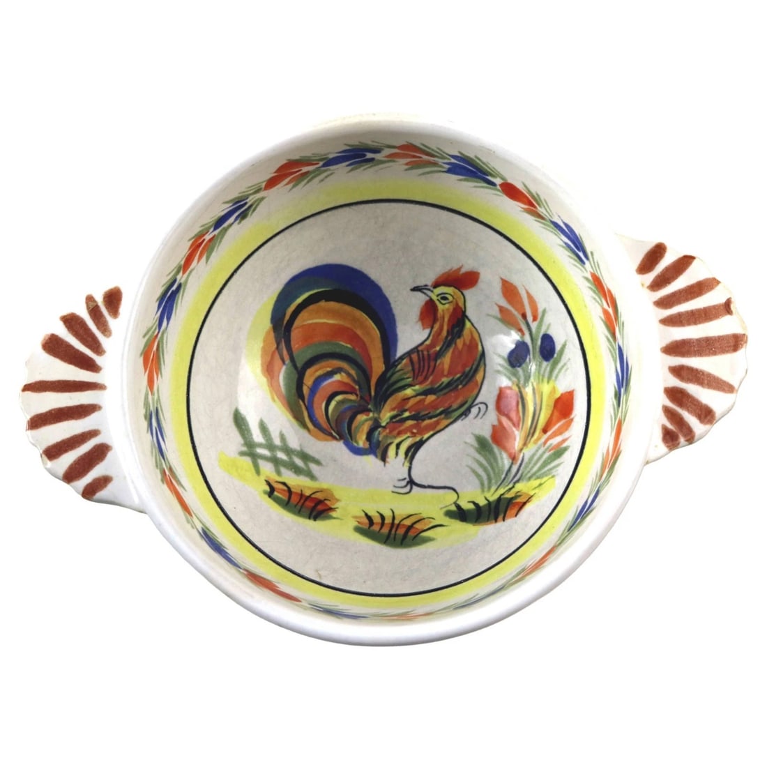 A Pair Vintage Henriot Quimper Faience Pottery Rooster Hand Painted Bowls C.20thC - 3