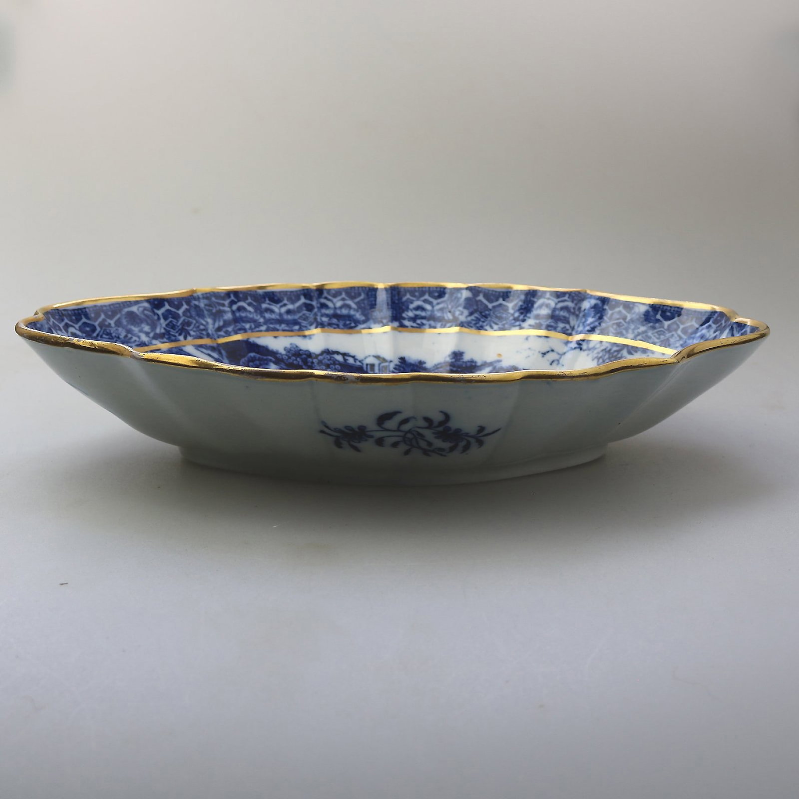 An Unusual Antique Large B&W Long Bridge Pagoda Pottery Bowl Pottery C.19thC - 4