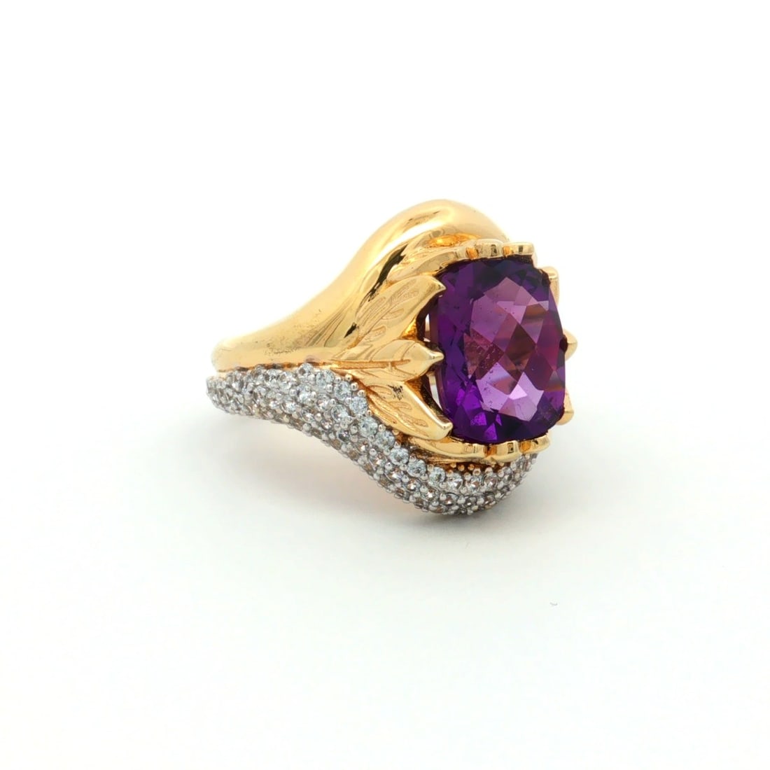 HRD Certified African Amethyst & Natural White Zircon Ring – 925 Sterling Silver - 2