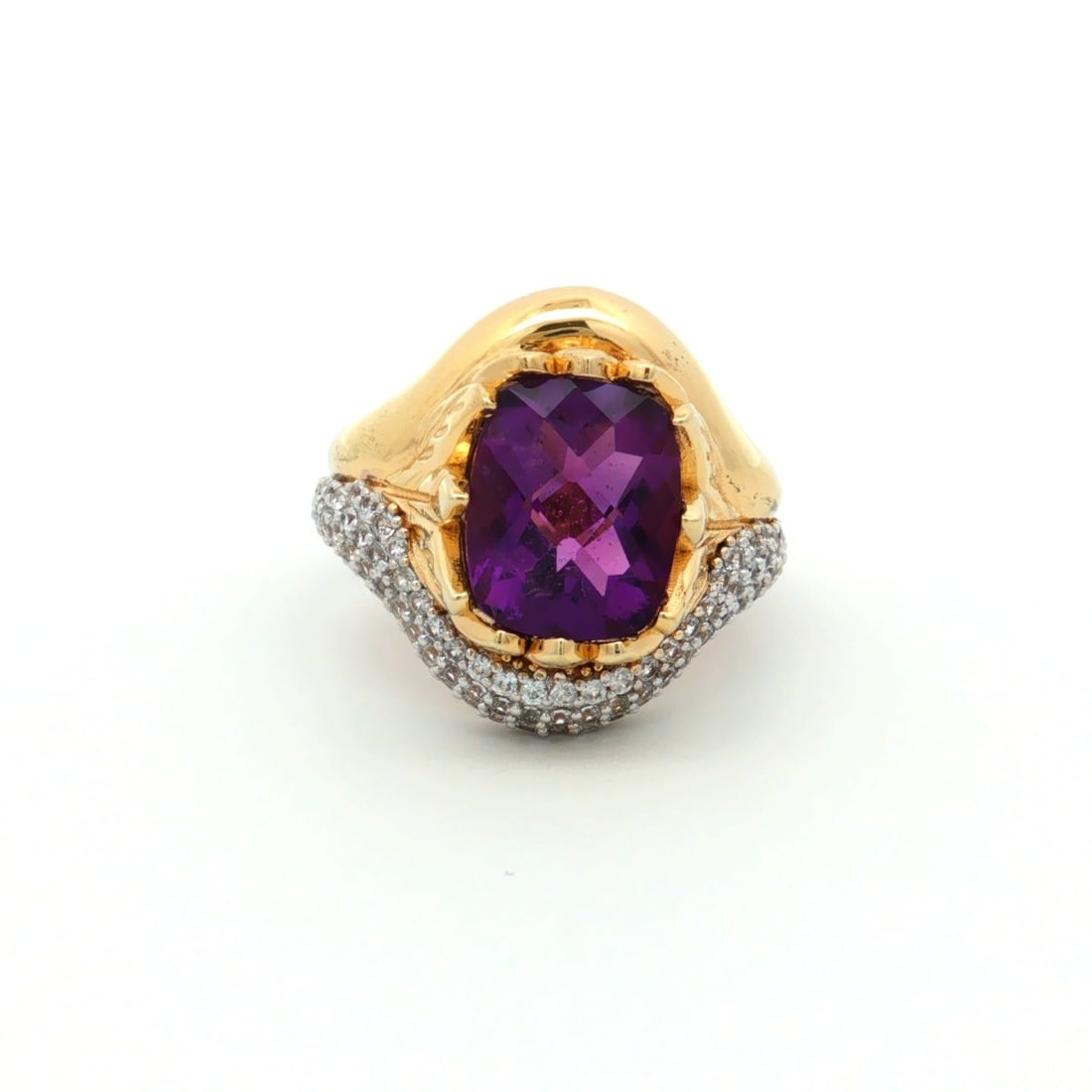 HRD Certified African Amethyst & Natural White Zircon Ring – 925 Sterling Silver - 4