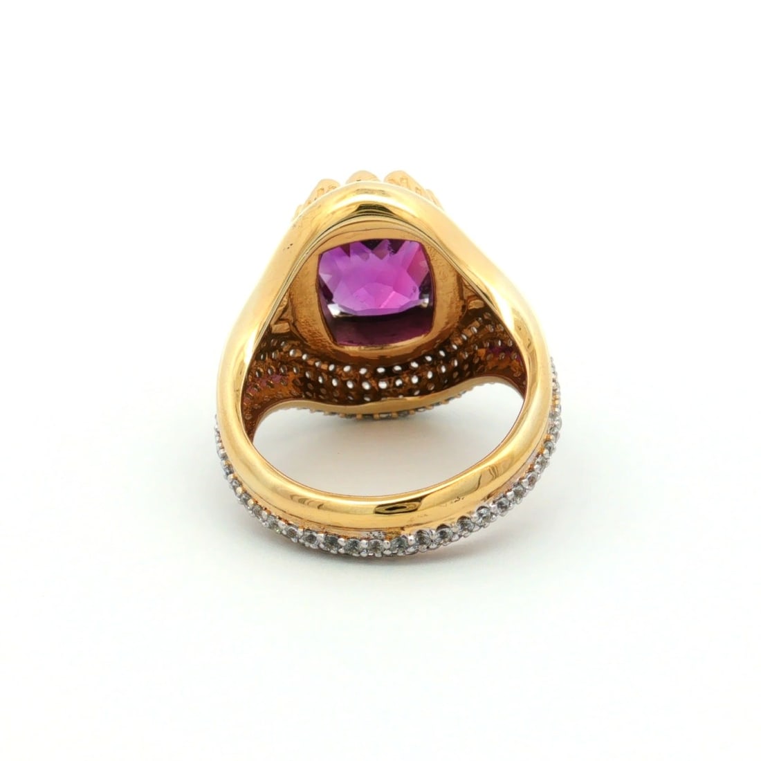 HRD Certified African Amethyst & Natural White Zircon Ring – 925 Sterling Silver - 6