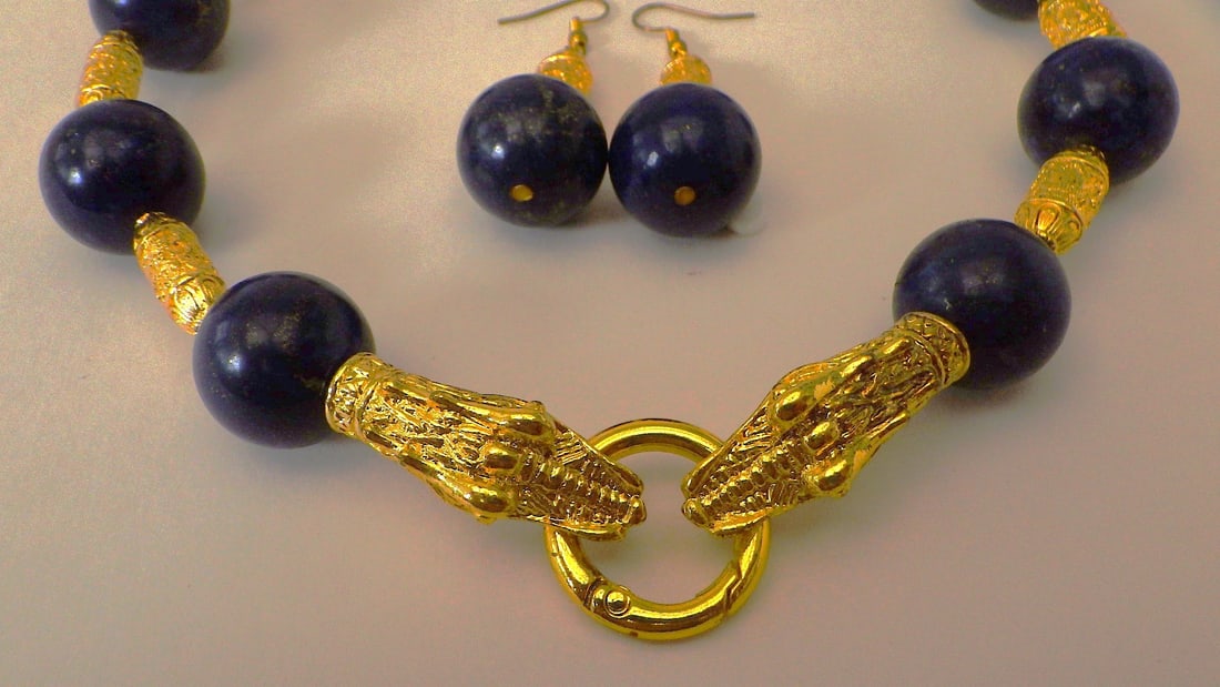 Statement Large Lapis Lazuli Necklace & Earrings Set - 2