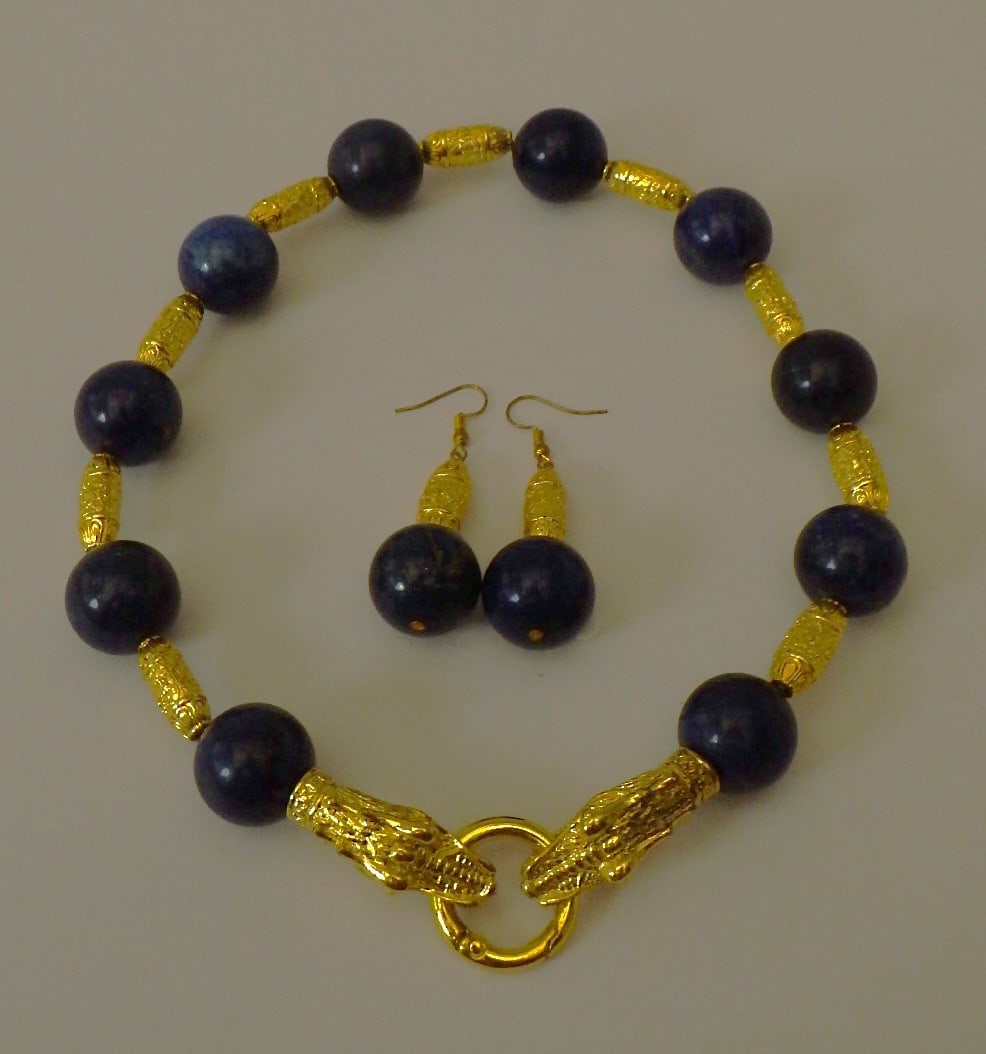Statement Large Lapis Lazuli Necklace & Earrings Set - 3