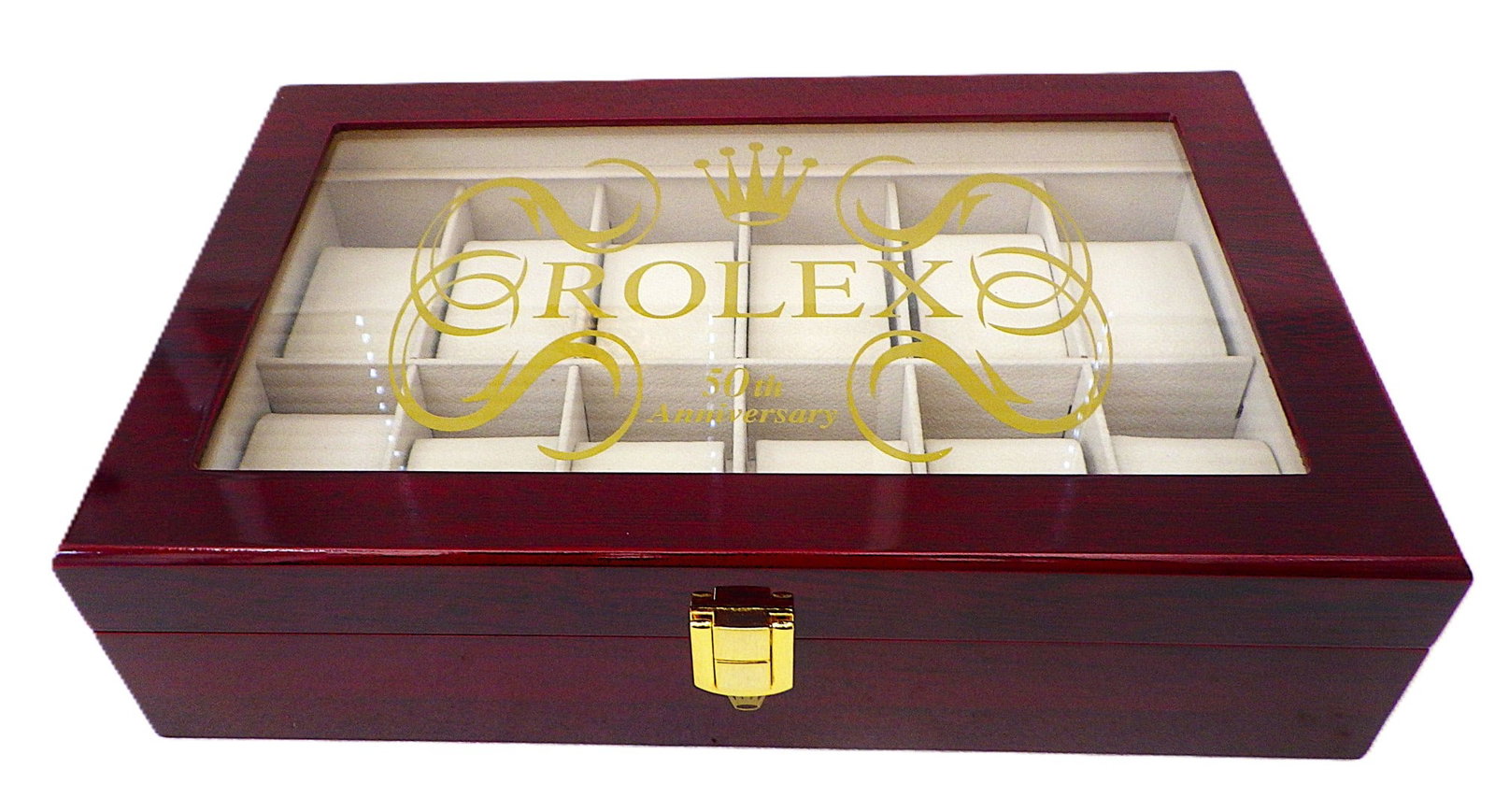 A Top Quality 12 Watch Exhibition Polished Wooden Case: Title: A Top Quality 12 Watch Exhibition Polished Wooden Case Description: A beautiful and very rare, wooden watch case for 12 watches. The case is of exceptional quality in new/unused
