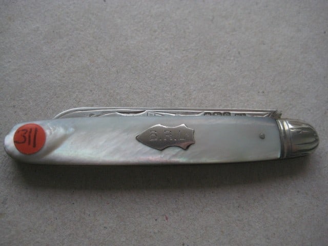 George V Mother of Pearl Hafted Silver Bladed Folding Fruit Knife - 8