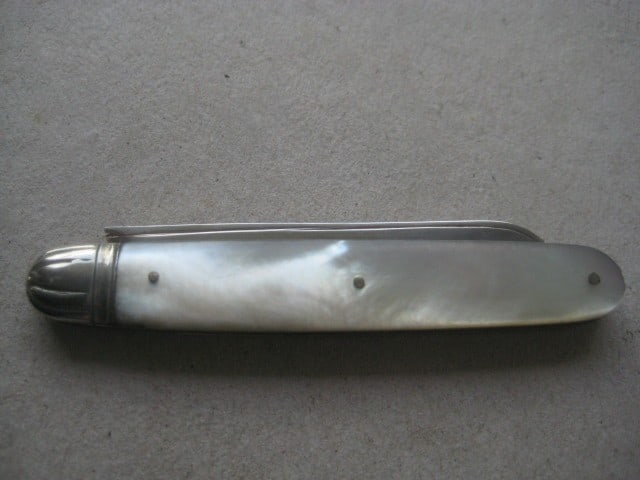 George V Mother of Pearl Hafted Silver Bladed Folding Fruit Knife - 9