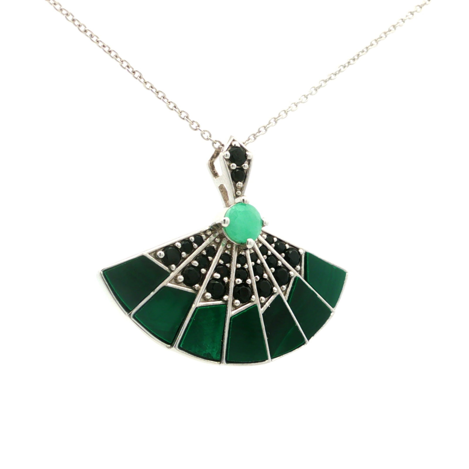 HRD Certified Sakota Emerald, Malachite & Black Spinel Pendant – 925 Sterling Silver - 4