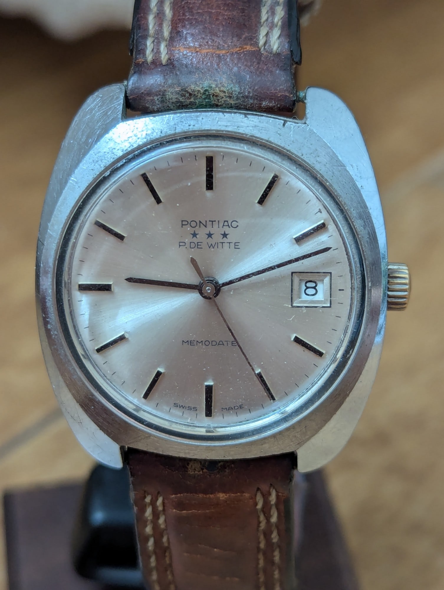 Vintage Pontiac Memodate 3-Star ""P. De Witte"" Swiss Mechanical Watch - Working - 2