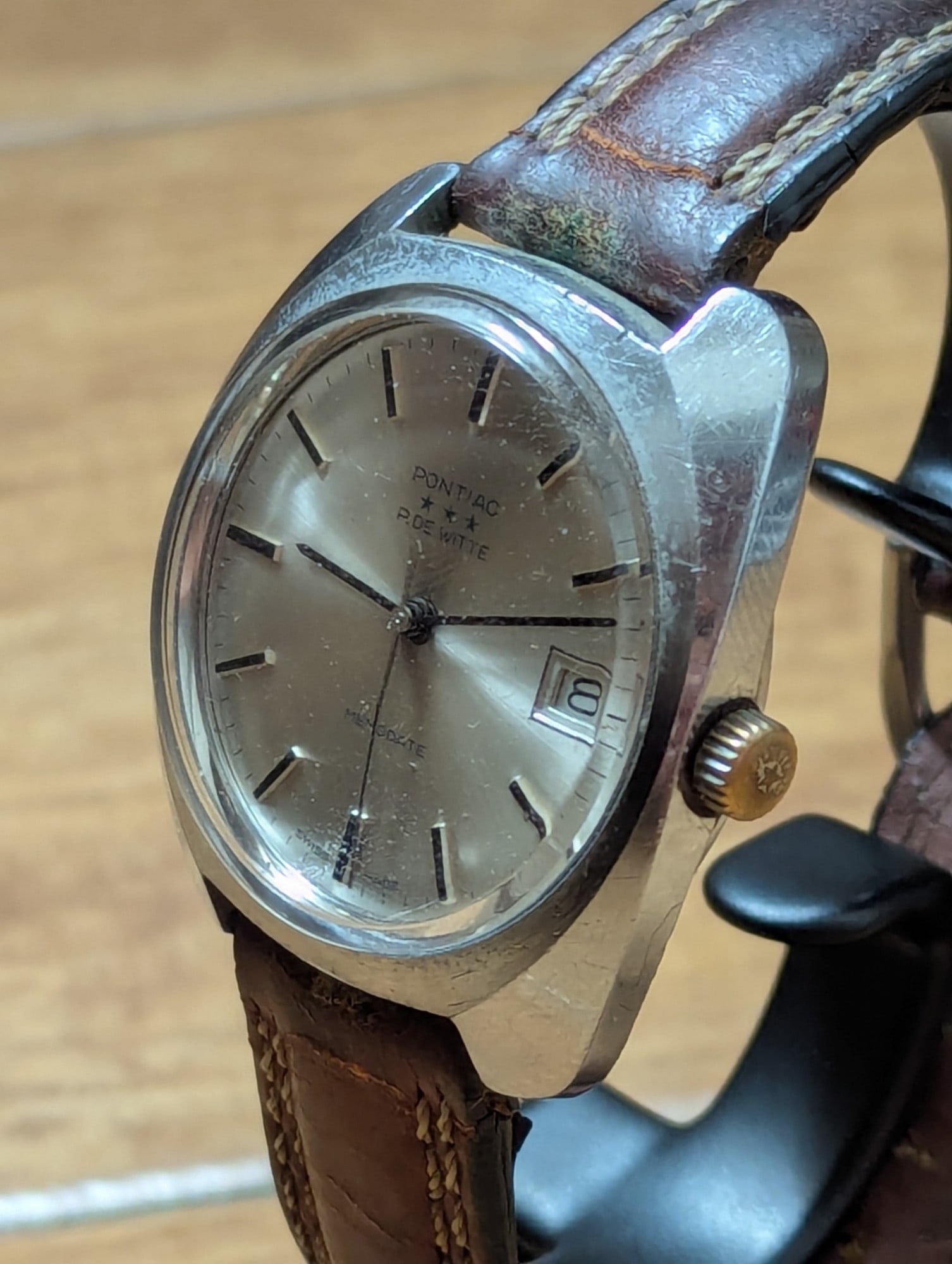 Vintage Pontiac Memodate 3-Star ""P. De Witte"" Swiss Mechanical Watch - Working - 3