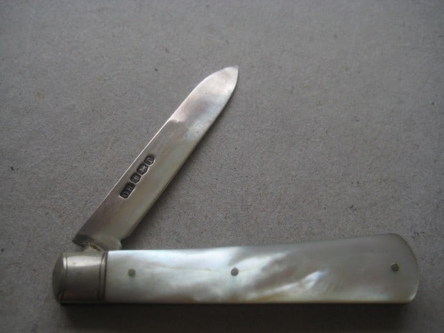 Title: George V Mother of Pearl Hafted Silver Bladed Folding Fruit Knife Description: George V - 2