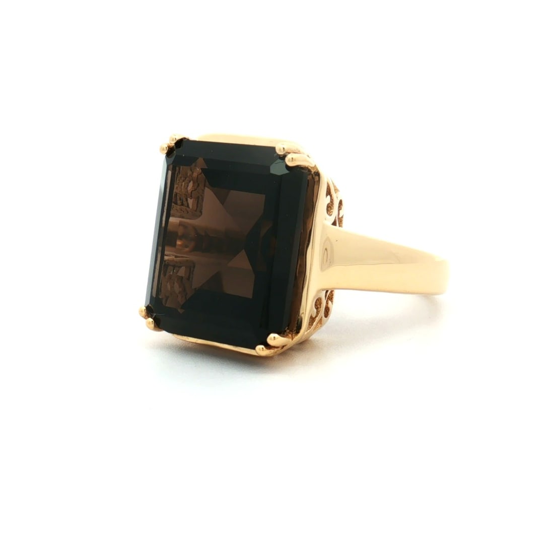 HRD Certified Smoky Quartz Octagon Ring – 925 Sterling Silver - 2