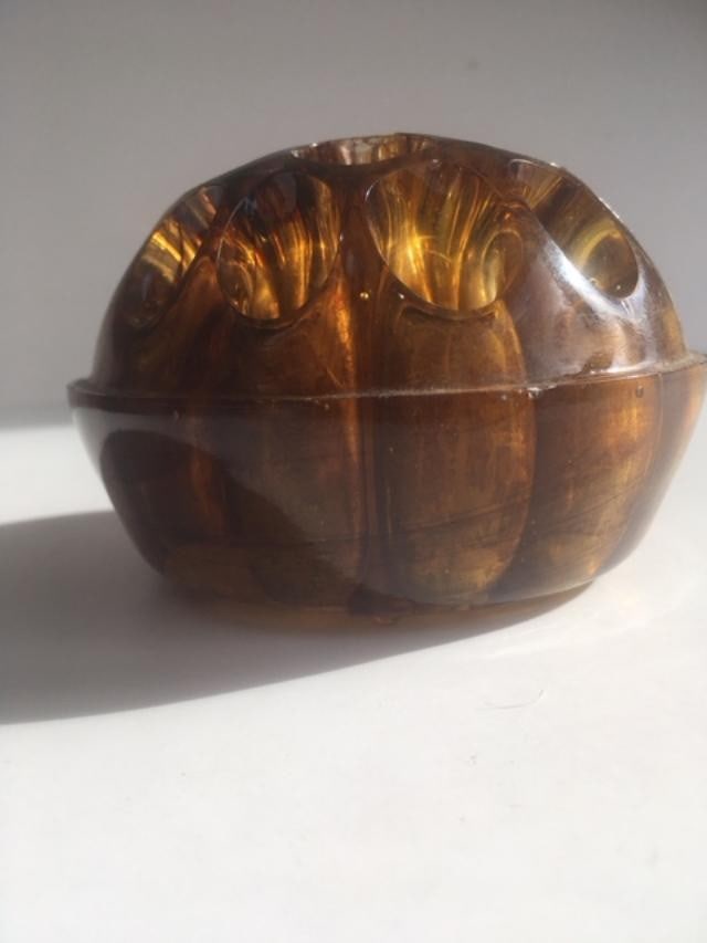 Davidson, Art Deco Cloud Glass Trio In Amber, Posey Bowl, Pedestal & Frog, Circa 1930 - 6