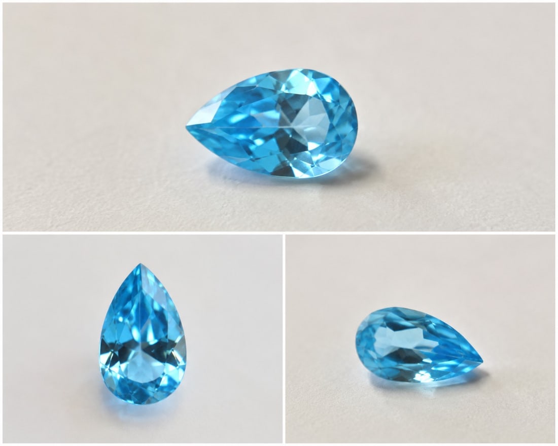 Natural Blue Topaz – Pear Cut – 3.72ct – 12 x 8mm: Title: Natural Blue Topaz – Pear Cut – 3.72ct – 12 x 8mm Description: Beautiful natural Blue Topaz gemstone in an elegant pear cut, with a bright blue colour and attractive