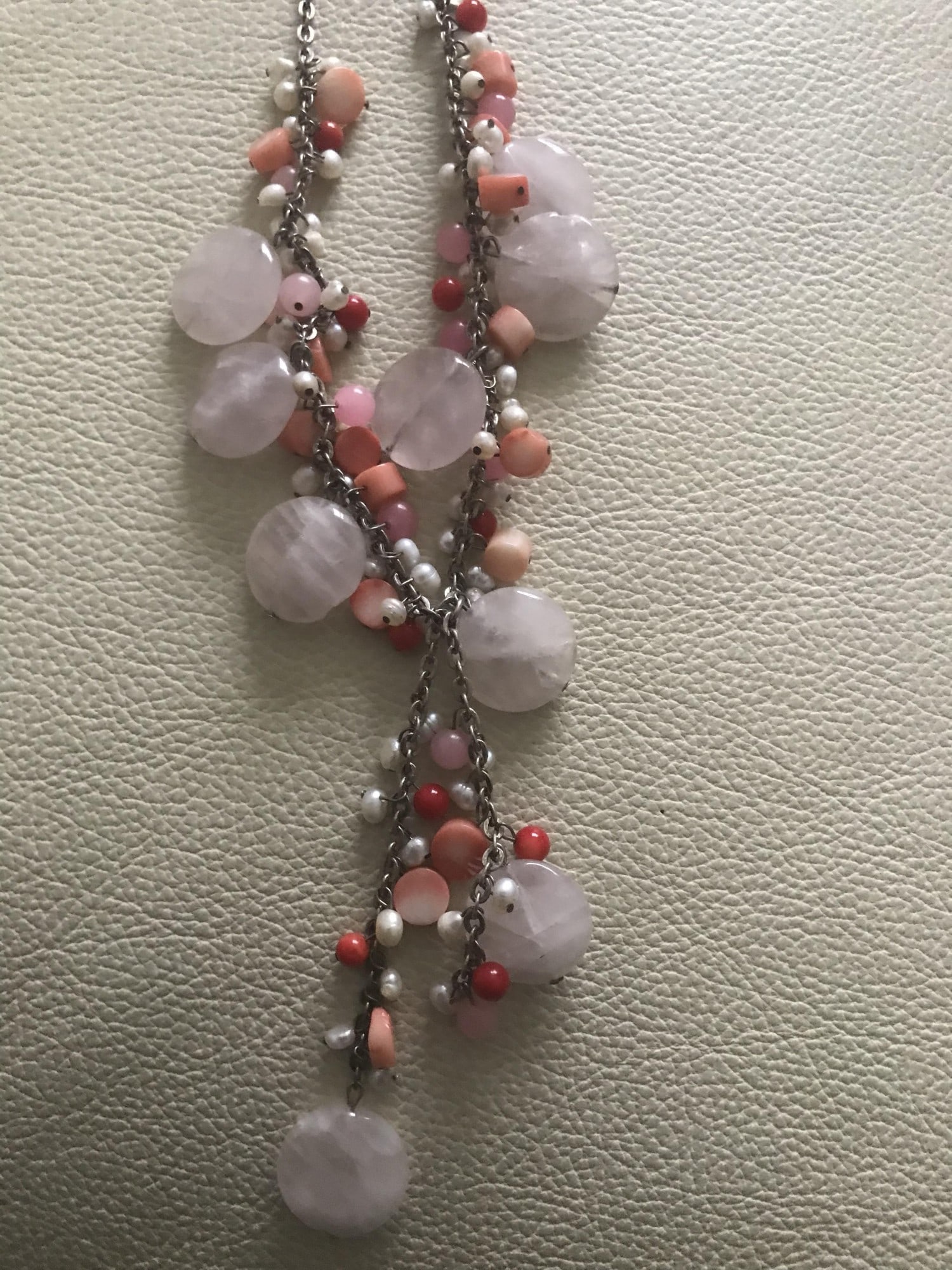 Title: Butler & Wilson Rose Quartz, Pearl and Coral Bead Necklace Description: Statement neckl - 4