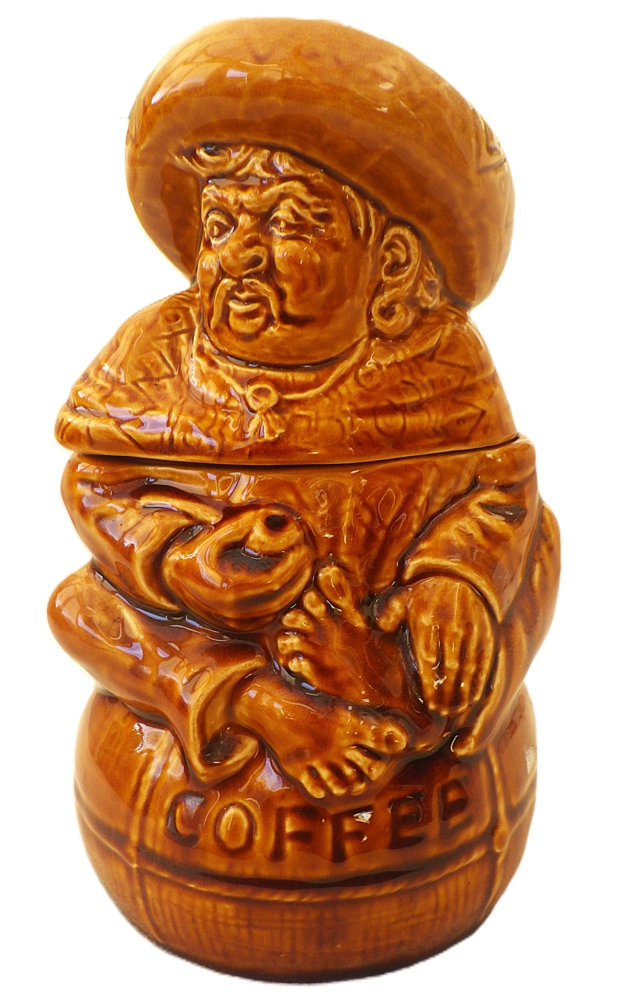 Vintage SADLER Coffee Storage Jar Design No 971333: Title: Vintage SADLER Coffee Storage Jar Design No 971333 Description: A wonderful, vintage SADLER coffee storage jar, depicting a Latin American farmer seating on a coffee sack and smoking his
