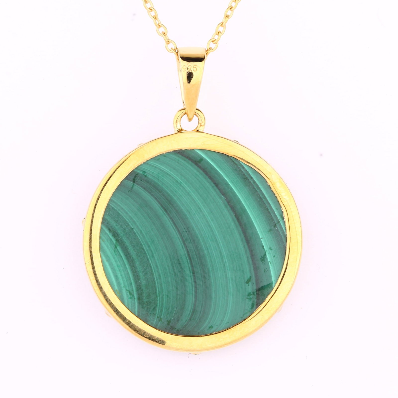 HRD Certified Malachite Cabochon Pendant With Cable Chain – 925 Sterling Silver - 2