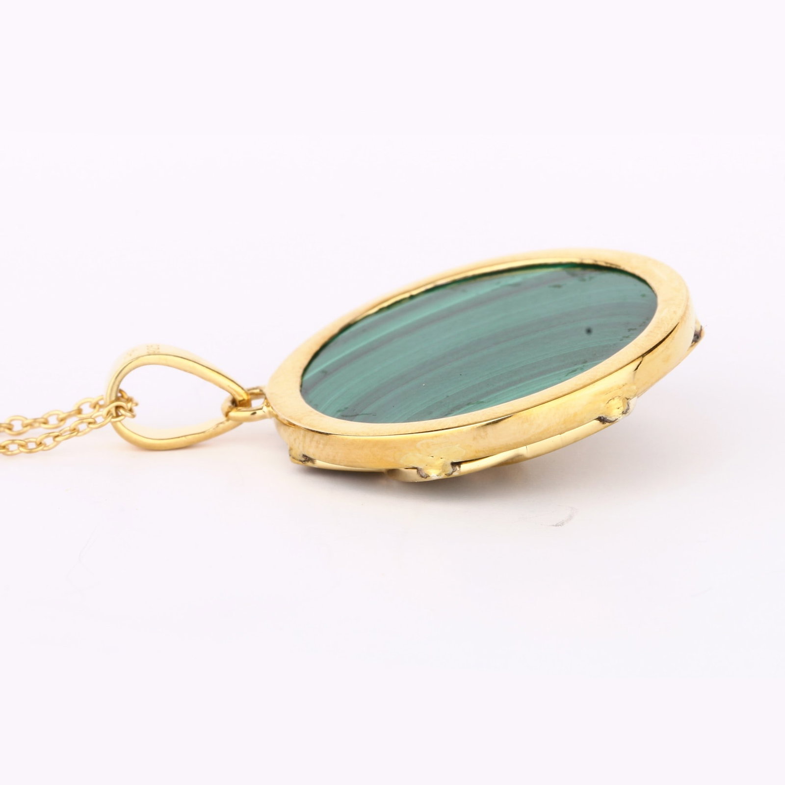 HRD Certified Malachite Cabochon Pendant With Cable Chain – 925 Sterling Silver - 3