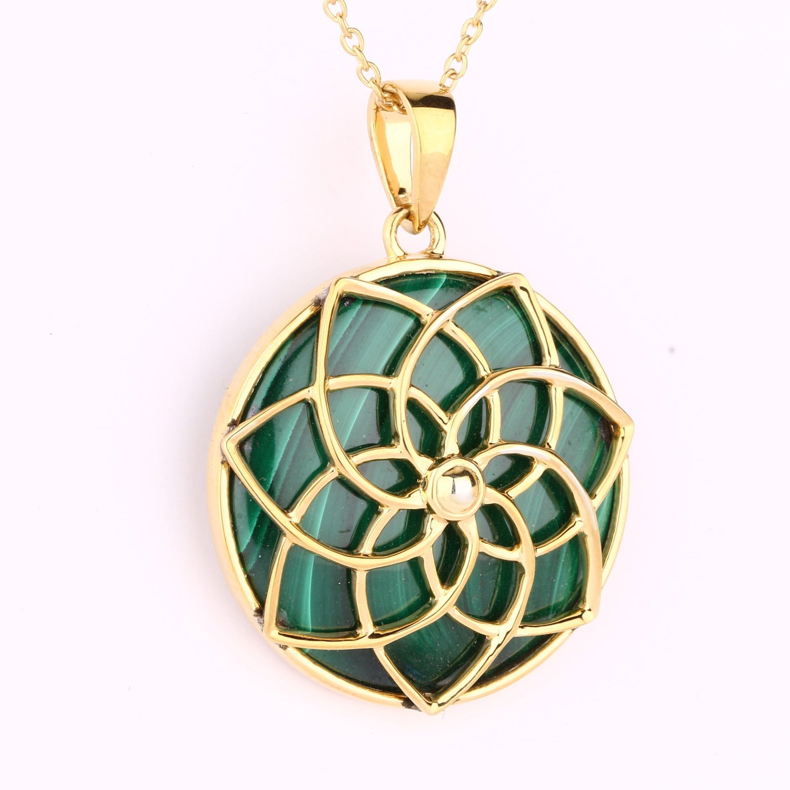 HRD Certified Malachite Cabochon Pendant With Cable Chain – 925 Sterling Silver - 5