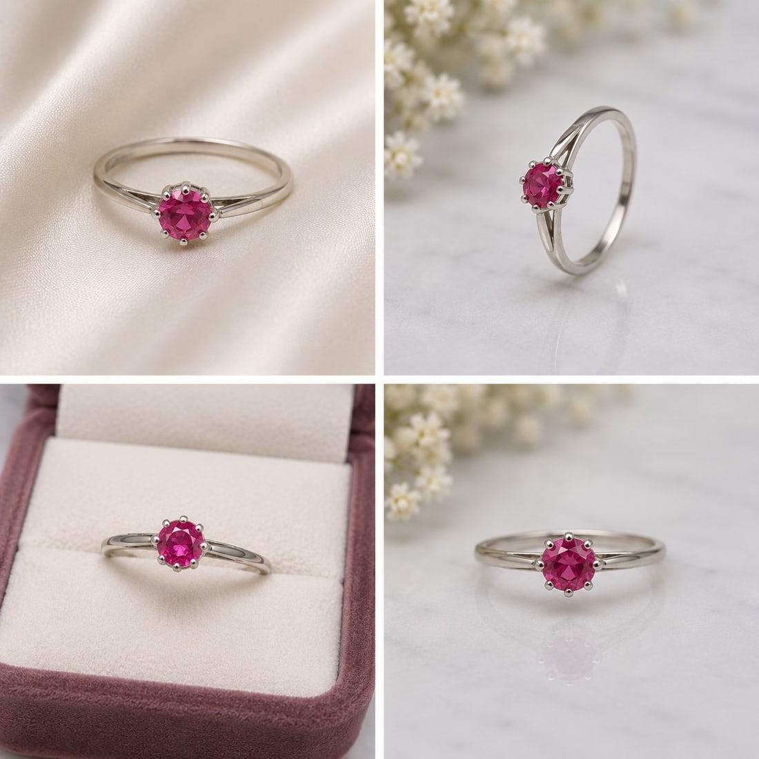 925 Sterling Silver Ring with Pink Round-Cut Stone: Title: 925 Sterling Silver Ring with Pink Round-Cut Stone Description: 925 sterling silver ring featuring a vibrant pink round-cut stone in a classic prong setting. Elegant and delicate design with a