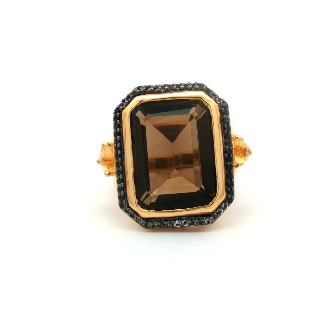 HRD Certified Smoky Quartz, Citrine & Black Spinel Ring – 925 Sterling Silver - 2