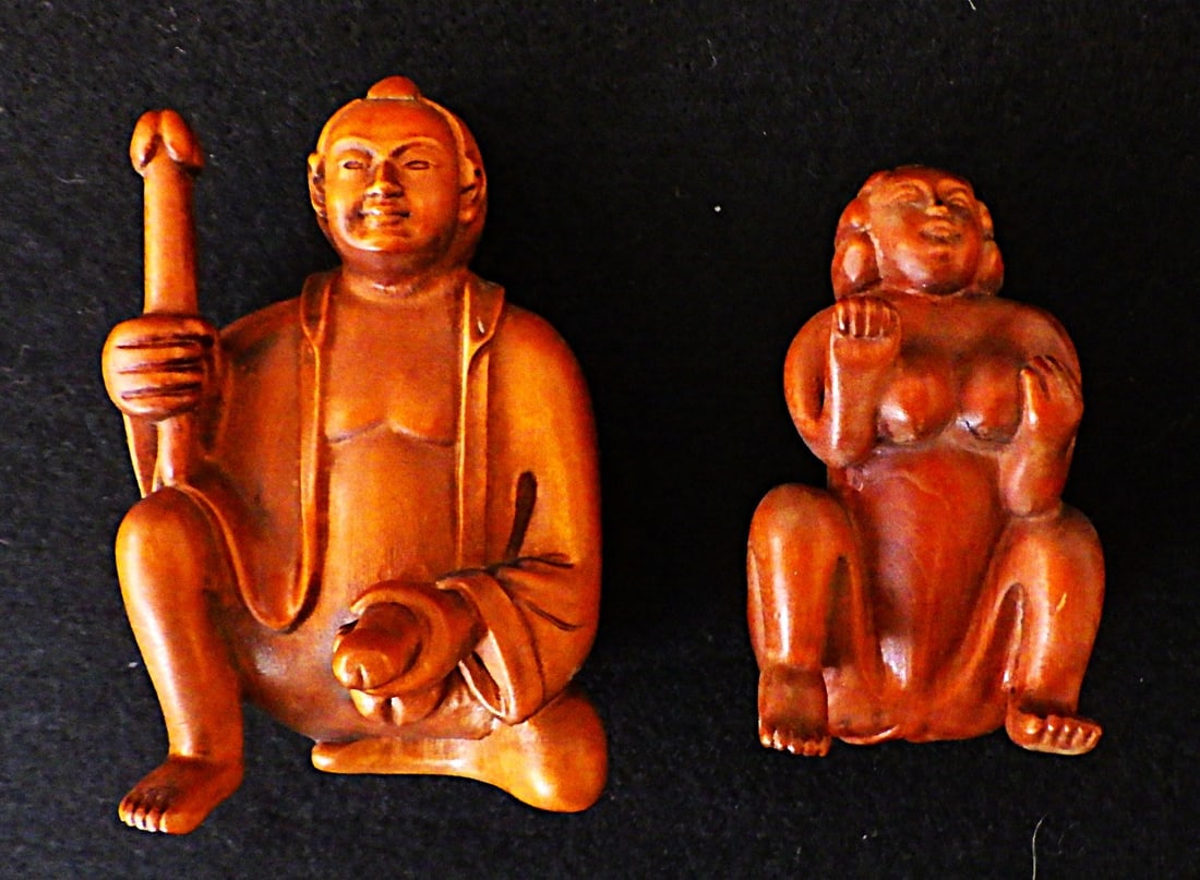 Title: Two Vintage Japanese Boxwood Netsukes (Pair) Description: A pair of vintage, erotic, - 3