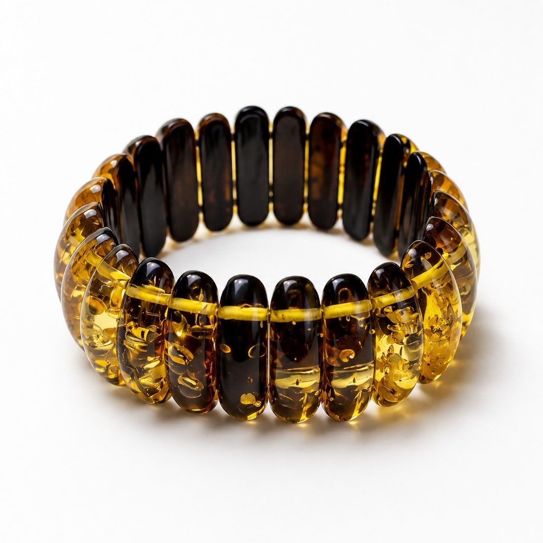 Amber-Coloured Stretch Bracelet – Honey & Dark Brown (1 of 1)