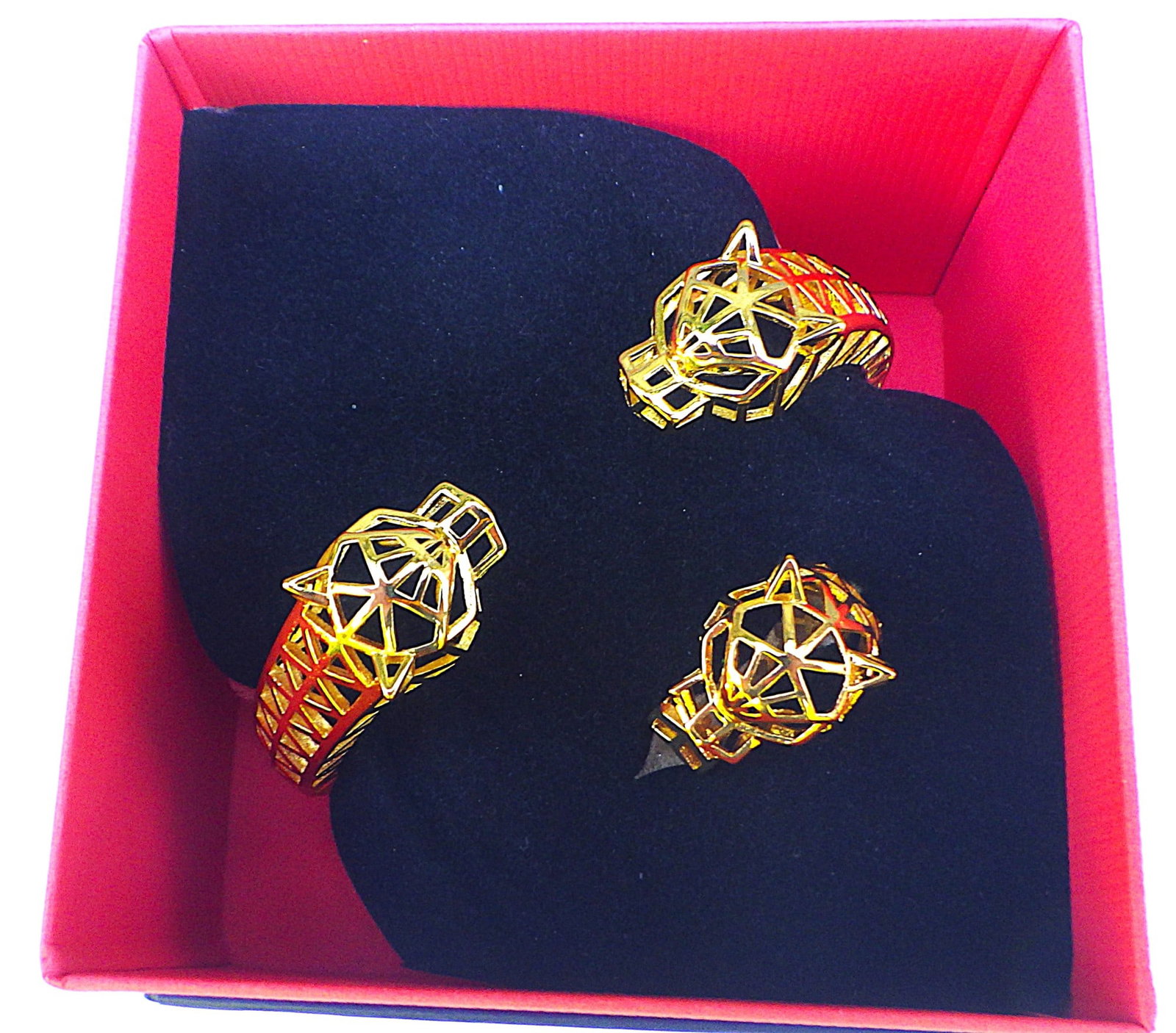 18K Gold Plated Designer Style Panther Skeleton Bangle & Ring Set - 2