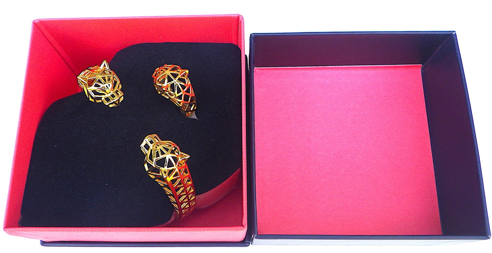 18K Gold Plated Designer Style Panther Skeleton Bangle & Ring Set - 3