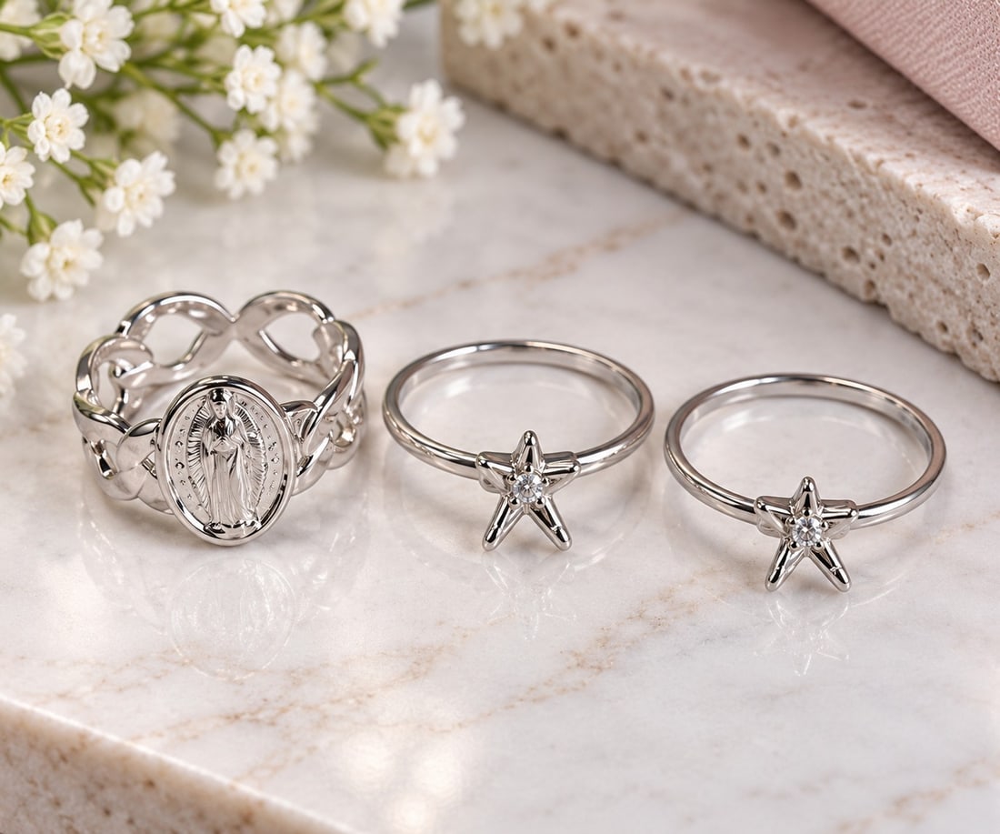 Set of 3 Sterling Silver 925 Rings – 2 Ready for Stone Setting (1 of 1)