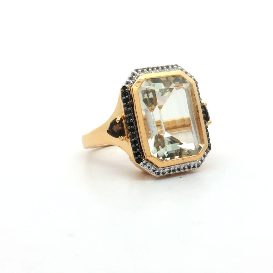 HRD Certified Green Amethyst, Smoky Quartz & Black Spinel Ring – 925 Sterling Silver - 2