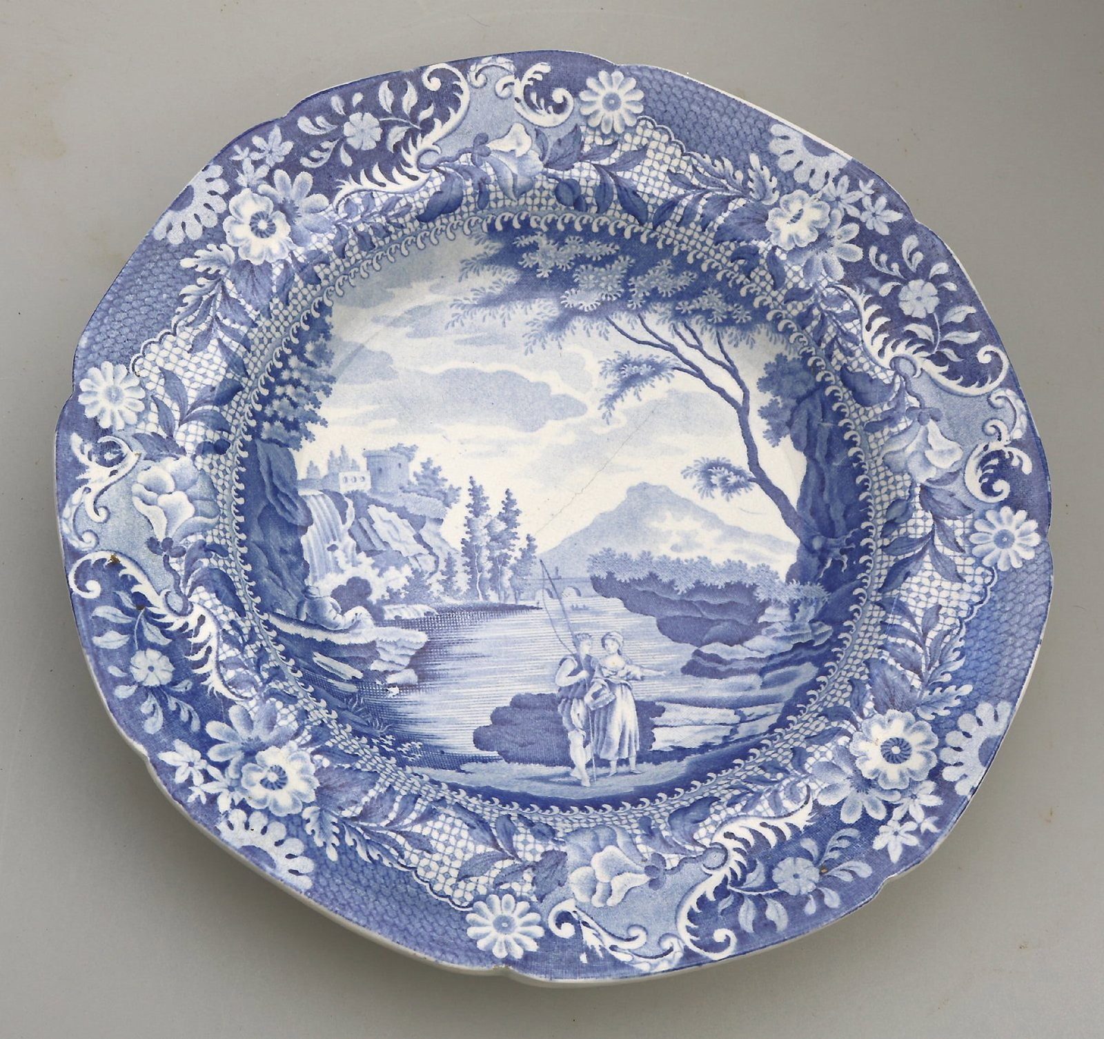 An Antique Georgian Yorkshire Brameld B&W Pottery Transferware Soup Plate C.1825 - 4