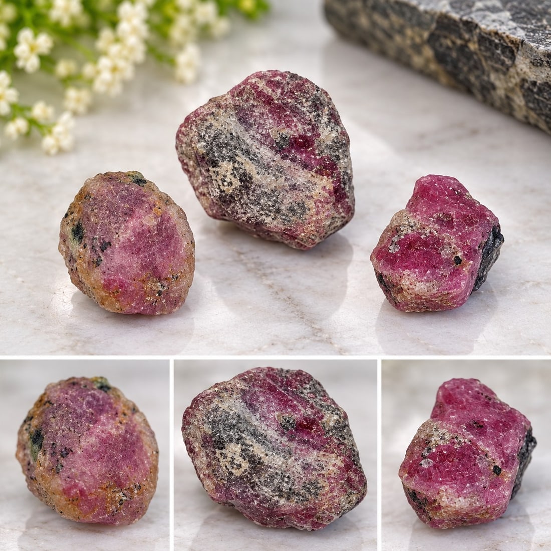 34.00ct Rough Ruby Gemstones – Unpolished Natural Form: Title: 34.00ct Rough Ruby Gemstones – Unpolished Natural Form Description: Lot of rough ruby gemstones with a total weight of approximately 34.00 carats. Presented in their unpolished natural