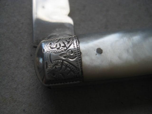 Rare Edwardian Mother of Pearl Hafted Twin Silver Bladed Folding Fruit Knife - 7