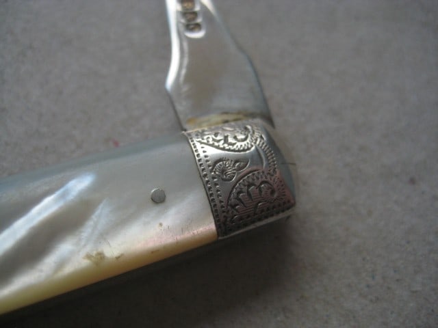 Rare Edwardian Mother of Pearl Hafted Twin Silver Bladed Folding Fruit Knife - 8