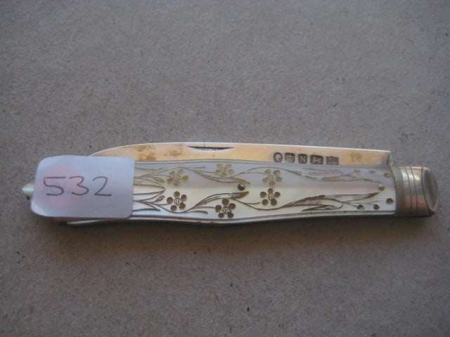 Title: Victorian Mother of Pearl Hafted Silver Bladed Folding Fruit Knife Description: Victori - 11