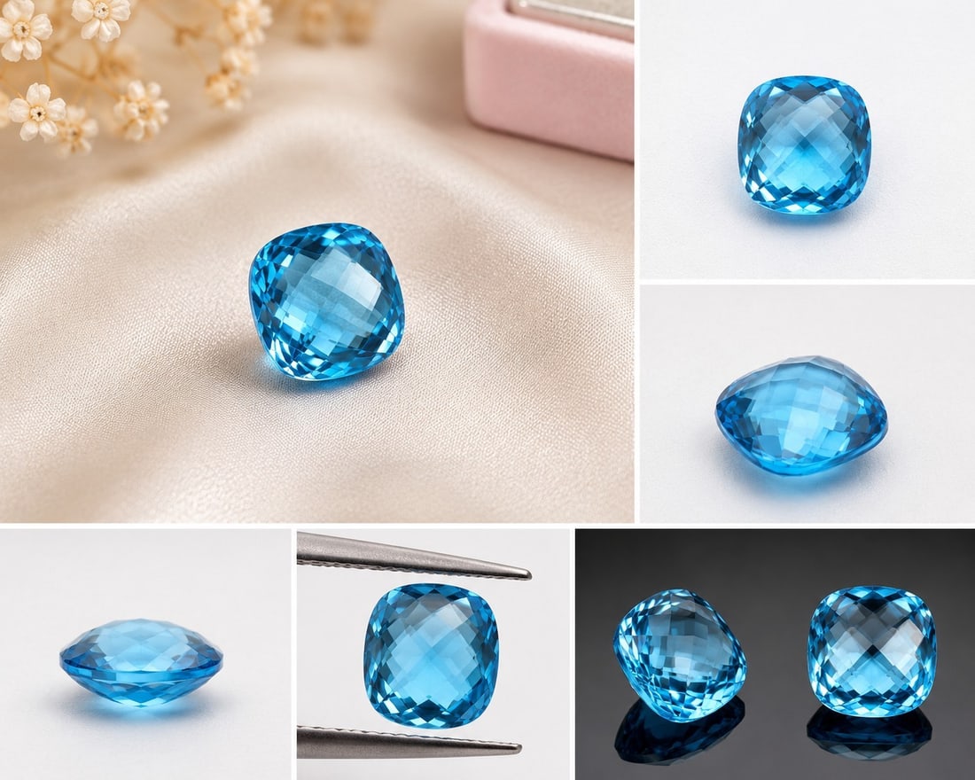 Natural Blue Topaz 6.40ct Cushion Cut Loose Gemstone – 10 x 10 mm: Title: Natural Blue Topaz 6.40ct Cushion Cut Loose Gemstone – 10 x 10 mm Description: Beautiful natural Blue Topaz loose gemstone, featuring a cushion shape with attractive faceted cutting on
