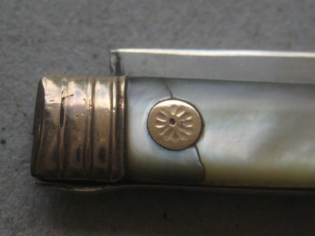 Title: Rare George III Gold Mounted Mother of Pearl Hafted Silver Bladed Folding Fruit Knife - 10